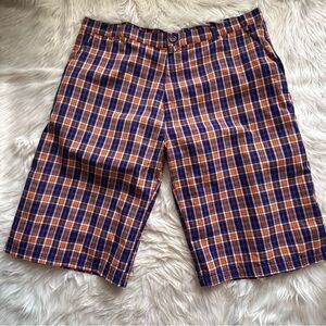 Celebrity By Design Shorts Men Blue Orange Plaid Denver Broncos Size 46x16